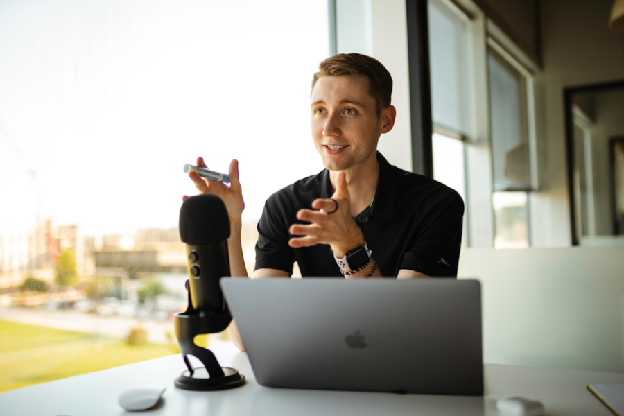Picture of a man doing a podcast